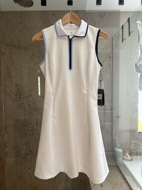 G/FORE White Sleeveless Dress with Navy and Light Blue Trim
